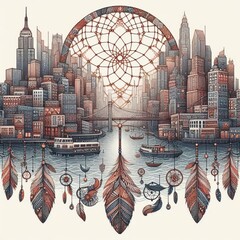 Poster - dreamcatcher cities urban landscapes woven into traditional drea