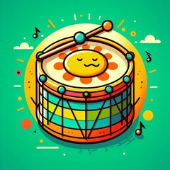 Poster - Drum Note A colorful drum with a green background and a yellow s