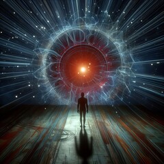 Fototapete - Echoing Loneliness A figure surrounded by radiating echoes empha