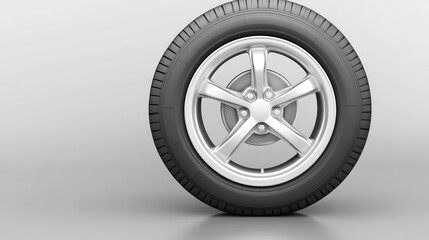Poster - Silver Car Wheel with Black Tire on Light Gray Background