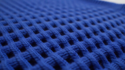 Poster - close-up of blue knitted fabric texture in soft focus