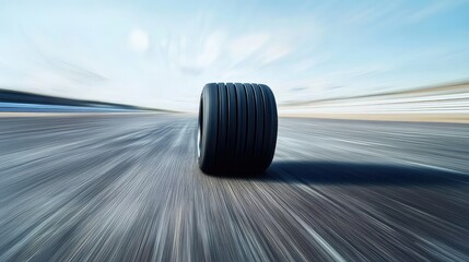 Poster - Black Tire Rolling on Asphalt Road with Blurred Background