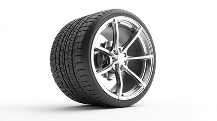 Poster - High-Quality Car Tire with Alloy Rim on White Background