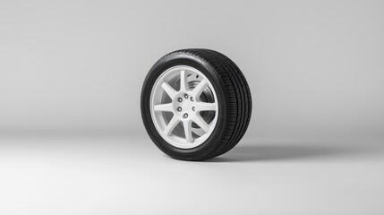 Poster - Modern White Car Tire on Gray Background for Automotive Design