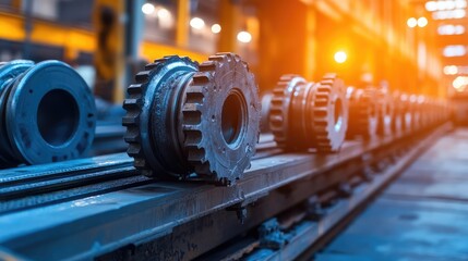 Poster - Industrial Gear Wheels on Production Line in Modern Factory Setting