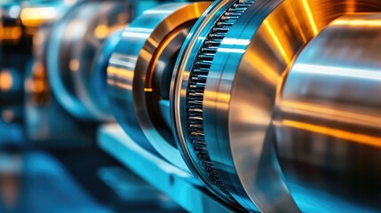 Poster - Close-Up of Precision Metallic Machine Parts with Reflective Surfaces