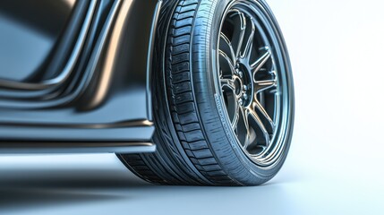 Poster - Close-Up View of Black Car Wheel with Detailed Tire Tread Pattern