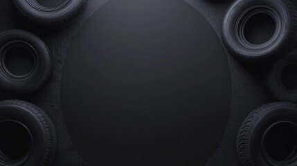 Poster - Black Background with Circular Frame Made of Car Tires