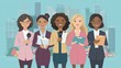 © DigitalMagicVisions - Professional Female Journalists Holding Microphones and Notebooks Against a City Skyline Background, Representing Diversity and Empowerment in Media