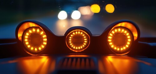 Poster - Dashboard alerts with yellow lights signal the need for car attention.