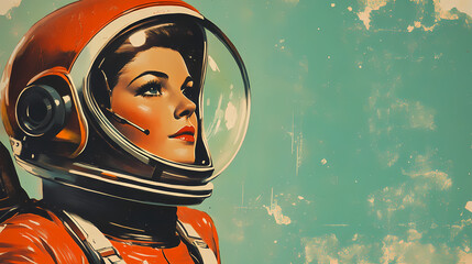 an illustration of a female astronaut on a vintage pulp magazine cover. vintage. illustration
