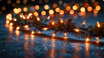 Aufkleber - Christmas electric garland on a dark background.