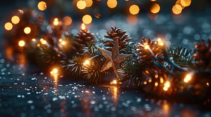 Aufkleber - Christmas electric garland on a dark background.