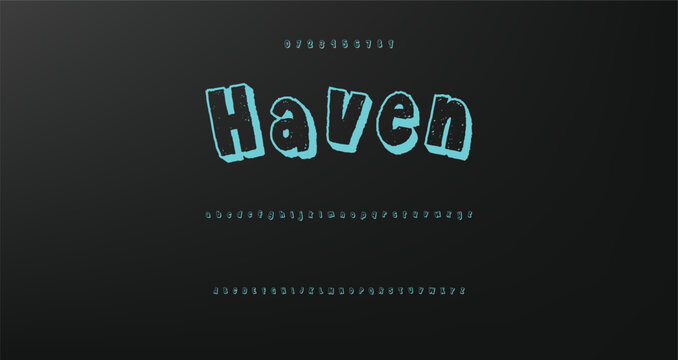 Modern playful alphabet letter and number set. funky font or typography. Vector bold font for poster, flyer, book cover, greeting card, product packaging, graphic print, etc.