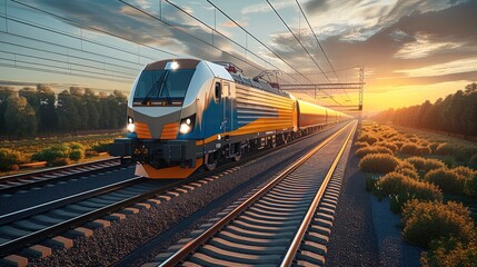 Aufkleber - Modern new freight train on a railway. innovative design and powerful presence on the track.