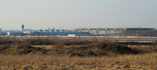 Wall Mural - Panorama of Pulkovo airport. View from Pulkovo Heights, Saint Petersburg