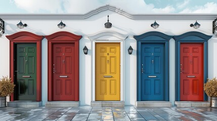 Aufkleber - A set of UPVC house front Doors on a white background. The doors will have different colors.
