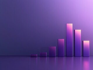 Poster - Abstract Purple Graph with Vertical Bars Representing Data Growth and Progress in 3D Style