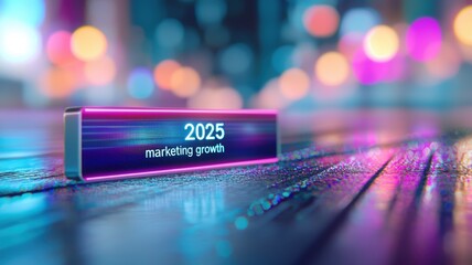 Poster - 2025 Marketing Growth Concept Graphic with Neon Effects on a Glossy Surface
