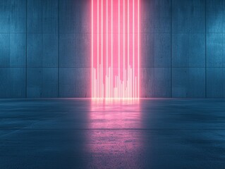 Poster - Futuristic Neon Light Beam Emerging from Modern Concrete Wall in a Dark Room Environment