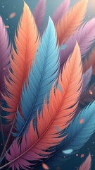 Poster - A colorful array of feathers with a blue feather in the middle