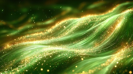 Poster - Ethereal green waves of light abstract art digital design enchanted forest close-up dreamy atmosphere for creative inspiration