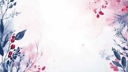 Wall Mural - winter background design with watercolor brush texture, flower and botanical leaves watercolor hand 