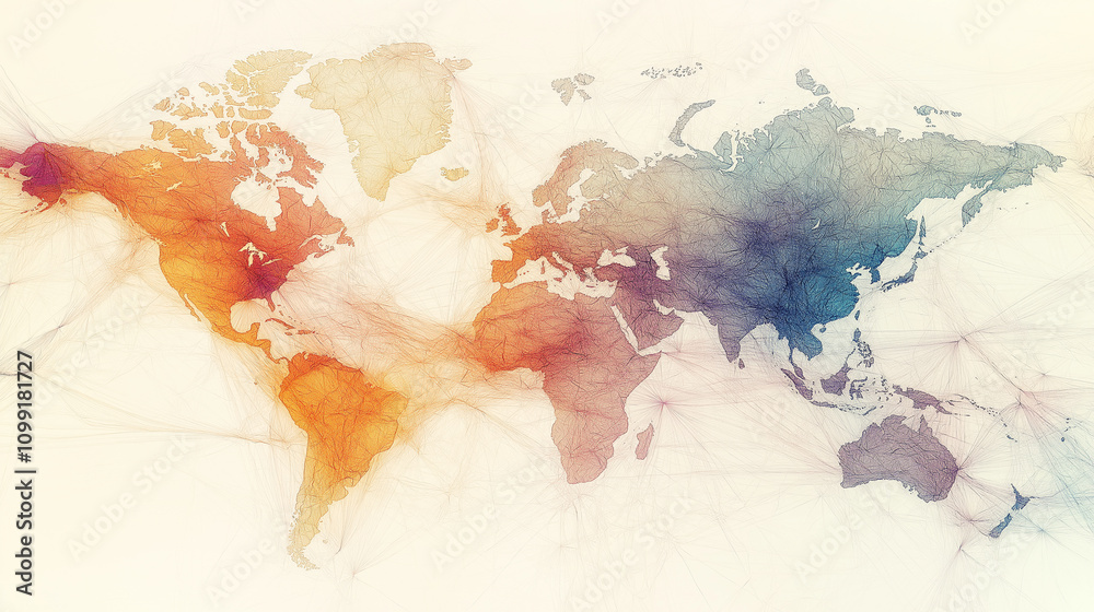 World Map with Flight Paths Illustration of global flight paths ...