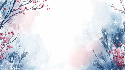 Wall Mural - winter background design with watercolor brush texture, flower and botanical leaves watercolor hand 