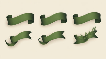 Wall Mural - Pretty green ribbon banners, perfect for decorating.  Vintage style, simple design.  Ready-to-use templates.