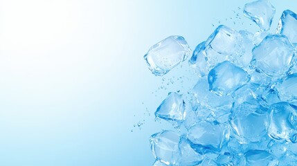 Wall Mural - Cool and refreshing, closeup of sparkling ice cubes on serene blue background
