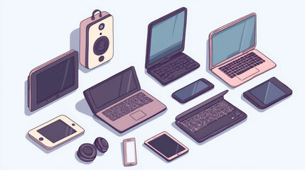 Poster - drawings of laptops, smartphones, tablets, and computers. a collection of laptop and smartphone vect