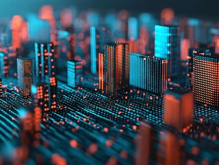 Wall Mural - futuristic cityscape featuring illuminated skyscrapers and vibrant lights, symbolizing advanced tech