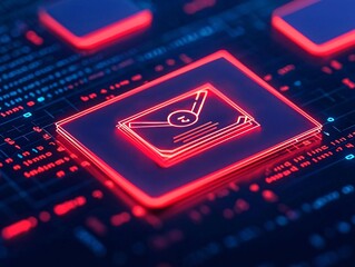 Poster - Futuristic digital interface featuring a red highlighted email icon on a dark background.