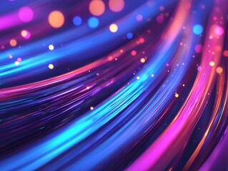 Poster - Vibrant abstract lines with glowing dots, creating a dynamic and colorful visual effect for digital backgrounds.