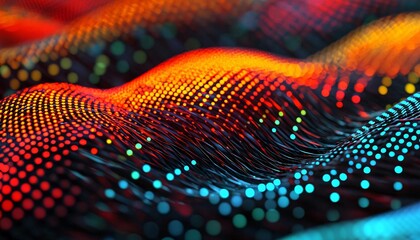 Poster - Vibrant abstract waves of colorful dots creating a stunning visual effect, perfect for digital design and creativity.