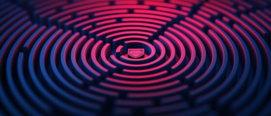 Poster - A vibrant abstract pattern created with circular lines in red and blue, forming a mesmerizing design.