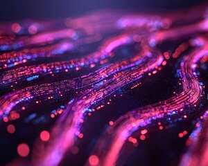 Poster - Abstract design featuring glowing waves of colored light on a dark background. Ideal for tech and modern themes.