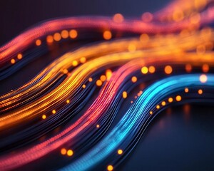 Poster - Abstract lines with vibrant colors and glowing dots, representing digital connectivity and modern technology.