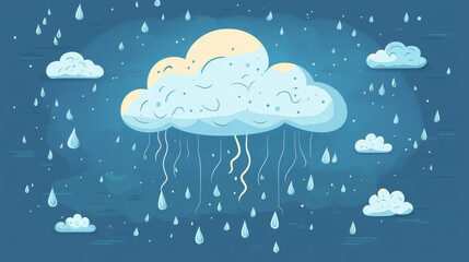 Poster - A simple cartoon shows weather icons: a cloud, lightning, and rain.  It's a blue symbol predicting stormy weather.