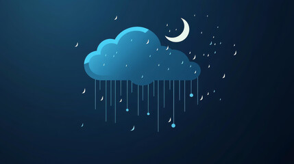 Poster - A simple weather forecast icon shows a cloud, rain, and moon.  It's a blue silhouette, perfect for websites, and symbolizes nighttime weather.