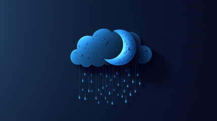 Poster - A simple weather forecast icon shows a cloud, rain, and moon.  It's a blue silhouette, perfect for websites, and symbolizes nighttime weather.
