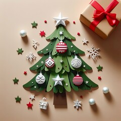 Wall Mural - Elegant Paper Christmas Tree Festive Decor Gift Ornament Stars