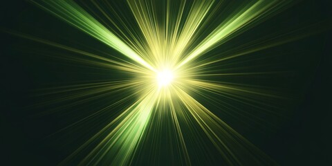 Wall Mural - Bright, green and yellow light rays burst from a central point, creating a dynamic and energetic visual.