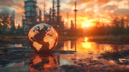 Aufkleber - Holographic Globe Visualization Showcasing Shifting Climate Zones and Environmental Impact of Global Warming with a Research Facility in the Background