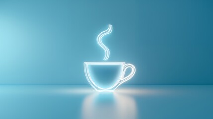 Wall Mural - glowing neon cup of coffee. minimalist design.