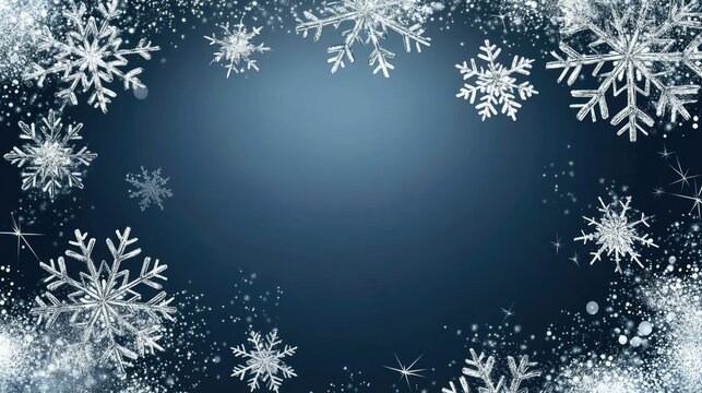 Luxurious snowflake border in metallic silver, surrounding a modern holiday message on a dark background.