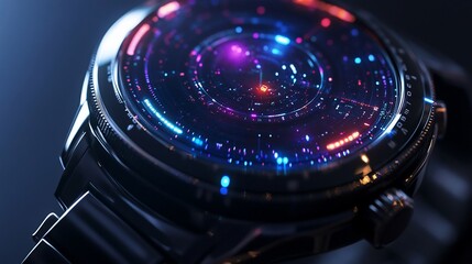 Poster - Futuristic smartwatch with vibrant holographic display.