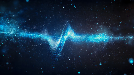 Poster - Abstract Sound Wave Visualization with Blue Particles and Light Effects for Digital and Technology Backgrounds