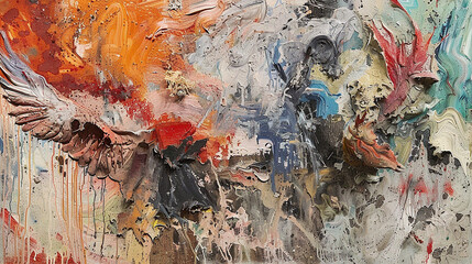 Wall Mural - layers of paint applied with reckless abandon in an action painting, creating a textured and dynamic